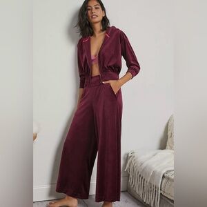 Anthropologie|Burgundy Velour Tracksuit,two piece matching set•••Small/Medium